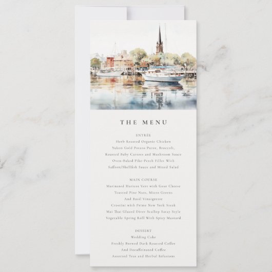 Annapolis Maryland Watercolor Wedding Menu Einladung (Vorderseite)