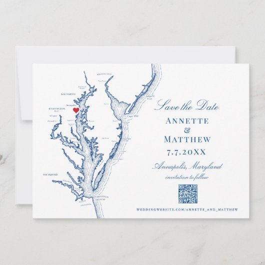 Annapolis Maryland Wedding Elegant Navy QR Code Save The Date (Vorderseite)