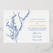 Annapolis Maryland Wedding Navy und Gold Folieneinladung (Vorderseite)