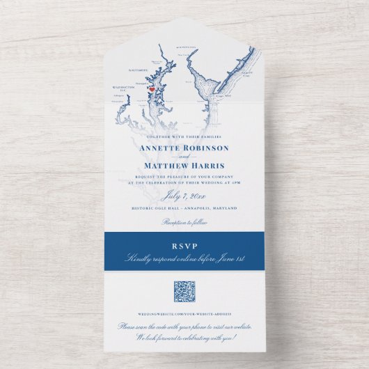 Annapolis MD Chesapeake Bay Map Elegant Marine All In One Einladung (Innen Boden)