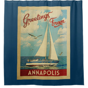 Annapolis-Segelboot-Vintage Reise Maryland Duschvorhang