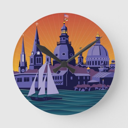 AnnapolisSteeples und -kuppeln: Sonnenuntergang Runde Wanduhr (Vorderseite)