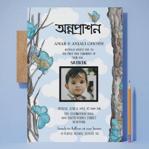 Annaprashan Bengalischer Erster Reis Blauer Schmet Einladung