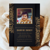 Annaprashan Black Gold First Rice Zeremonie Foto Einladung