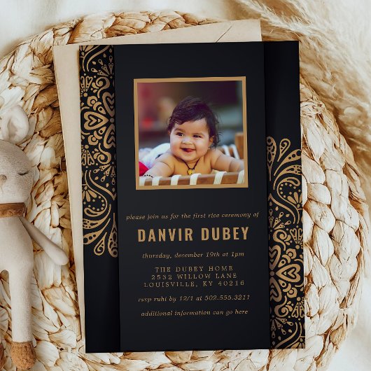 Annaprashan Black Gold First Rice Zeremonie Foto Einladung