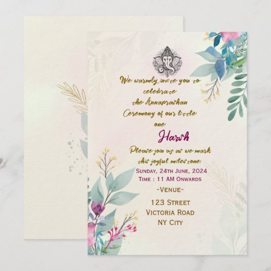 Annaprashan Ceremony Invitations Einladung (Vorne/Hinten)