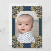 Annaprashan First Rice Blue Gold Ornament Foto Einladung (Rückseite)