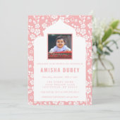 Annaprashan Pink White Floral First Rice Zeremonie Einladung (Stehend Vorderseite)