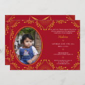 Annaprashana Erste Reisfeier Rotes Foto Einladung (Vorne/Hinten)