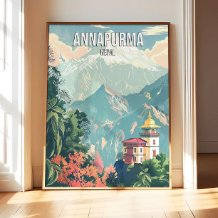 Annapurna Nepal Poster Kunst Druck, Stadt Retro Vi