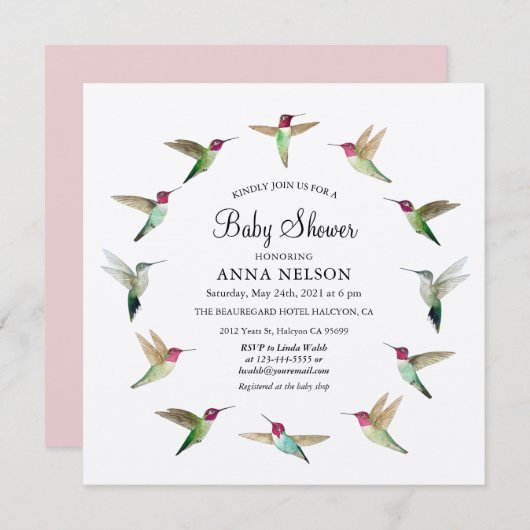 Anna's Hummingbirds Baby Shower Einladung (Vorne/Hinten)