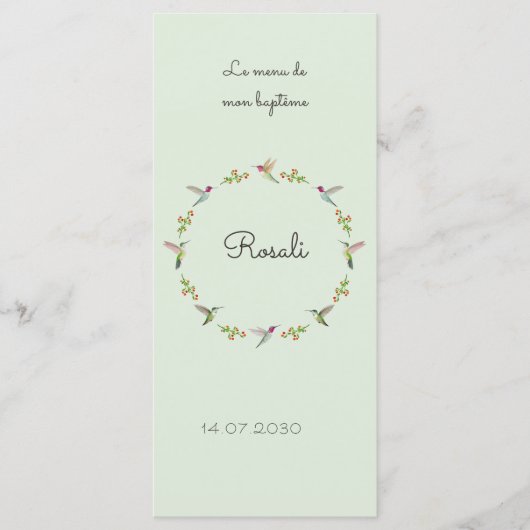 Anna's Hummingbirds Baptism Menükarte (Vorderseite)