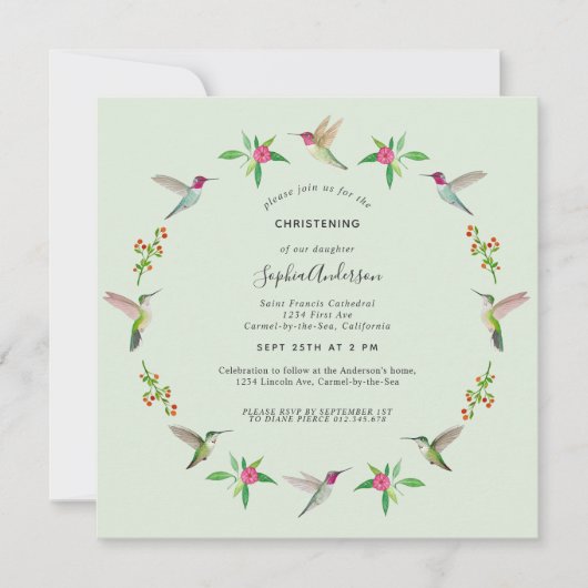 Anna's Hummingbirds Christening Invitation (Vorderseite)
