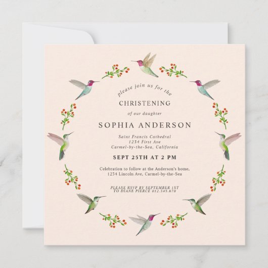Anna's Hummingbirds Christening Invitation (Vorderseite)