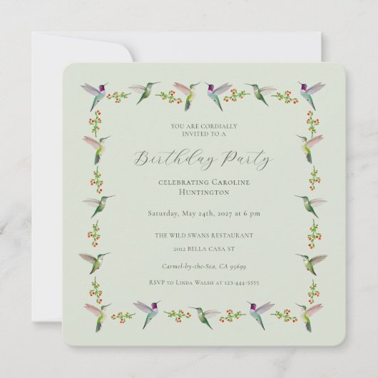 Anna's Kolibris Geburtstagseinladung (Vorderseite)