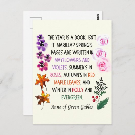 Anne of Green Gables Verlasse Blume HandGezeichnet Postkarte (Vorne/Hinten)