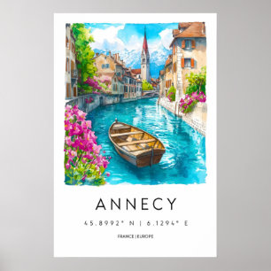 Annecy Aquarell Vintage Reise Skigebiet National Poster
