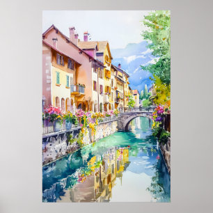 Annecy Aquarell Vintage-Skiposter Nationalpark Poster