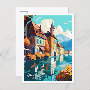 Annecy France Art Vintage Reise Illustration Postkarte