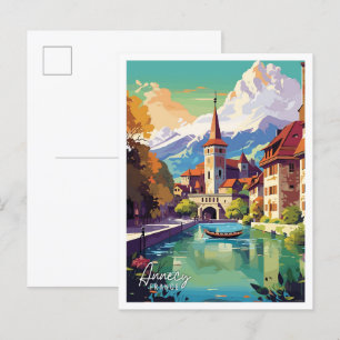 Annecy Frankreich Kunst Vintage-Reiseillustration Postkarte