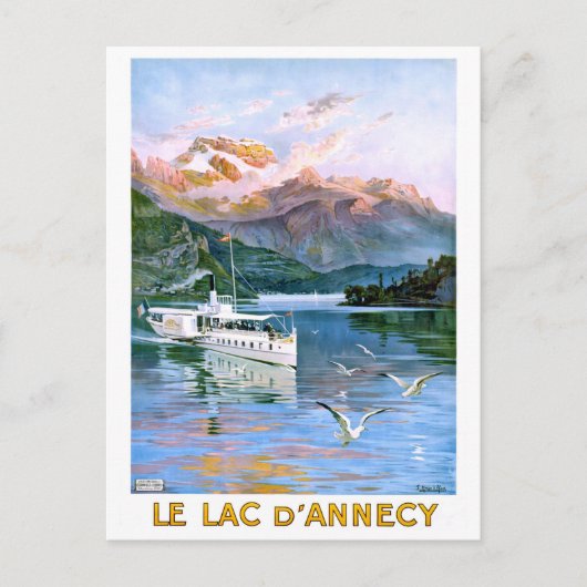 Annecy-See, Segelschiff, Frankreich, Vintage-Reise Postkarte (Vorderseite)