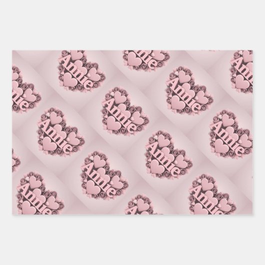 Annie 3D Pink Hearts Wrapping Paper Set Geschenkpapier Set (Vorderseite 3)
