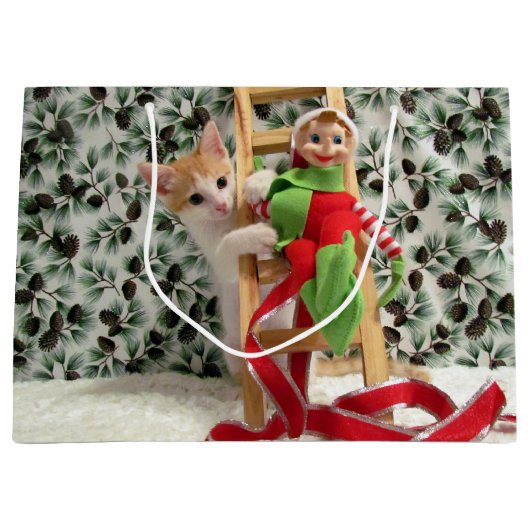 Annie and the Elf Christmas - Cat /Kitten Geschenk Große Geschenktüte (Vorderseite)