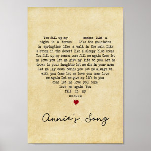 Annie Lied-Vintages Herz-Lied-lyrischer Druck Poster