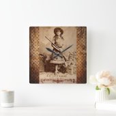 Annie Oakley Sepia Quadratische Wanduhr (Zuhause)