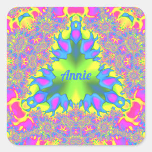 ANNIE ~ Schattierungen Gelb, Grün, Pink, Blau ~ Qu Quadratischer Aufkleber