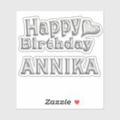 Annika Happy Birthday silver Aufkleber Sticker (Blatt)