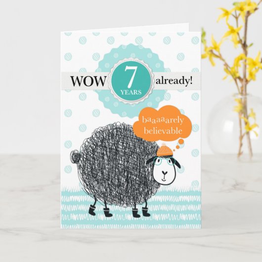 Anniversary 7 Years Fun Sheep Karte (Gelbe Blume)