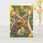 Anniversary Bunnies Smelling a Yellow Sunflower Karte (Gelbe Blume)