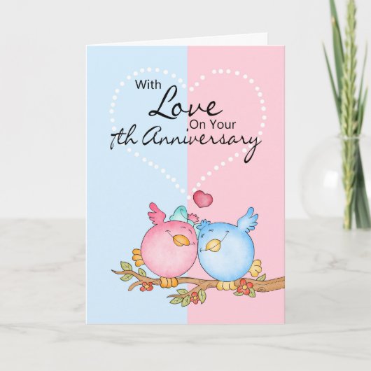 anniversary card - 7th anniversary love birds karte (Vorderseite)