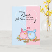 anniversary card - 7th anniversary love birds karte (Gelbe Blume)
