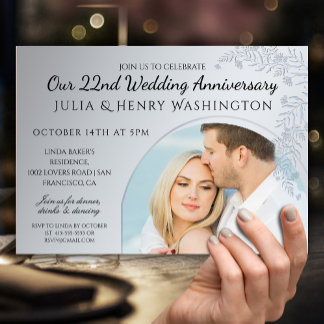 Anniversary Photo Arch Dusty Blue  Elegant Einladung