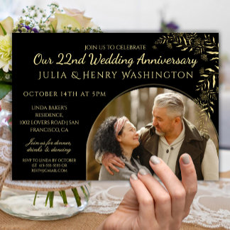 Anniversary Photo Arch Gold and Black  Romantic Einladung