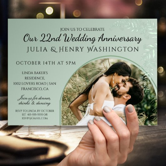 Anniversary Photo Arch Sage Green Botanical  Einladung