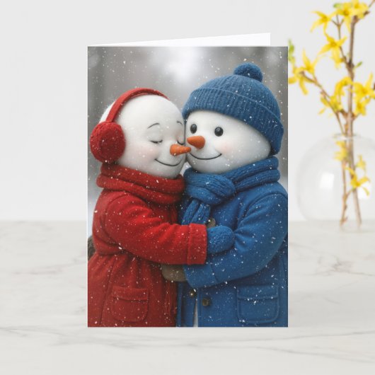 Anniversary Snowman Couple in Snowflakes Karte (Gelbe Blume)