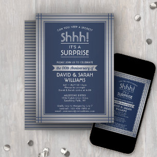 Anniversary Surprise Party Navy Blue and Silver Einladung