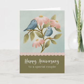 Anniversary to a Special Couple Floral Blue Bird Karte