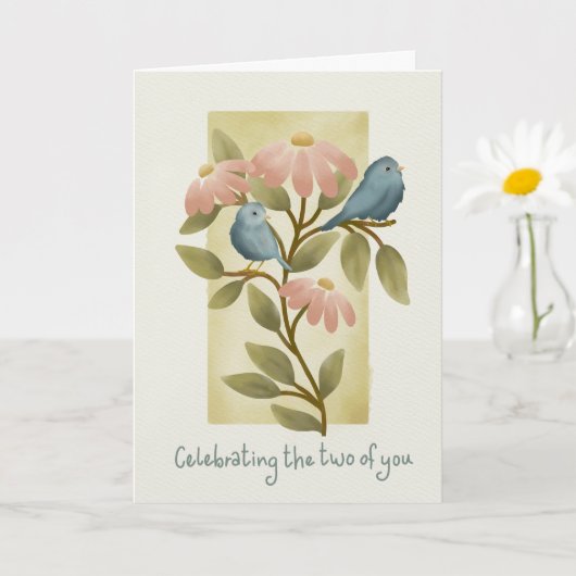 Anniversary Watercolor Blue Birds and Flowers Karte (Kleine Pflanze)