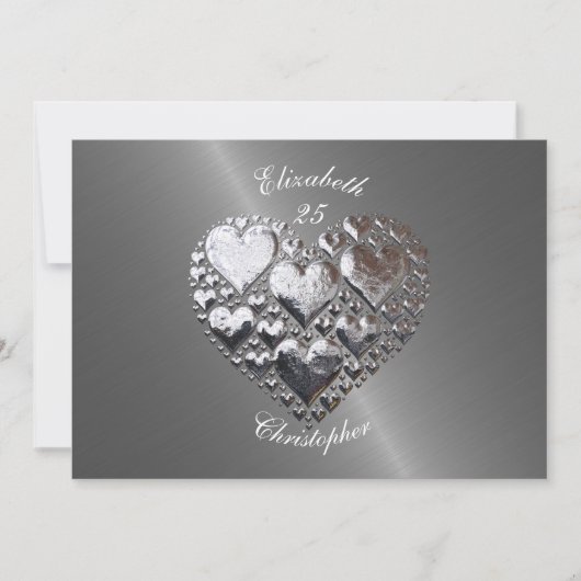 Anniversary Wedding Birthday Silver Hearts Steel Einladung (Vorderseite)