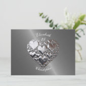 Anniversary Wedding Birthday Silver Hearts Steel Einladung (Stehend Vorderseite)