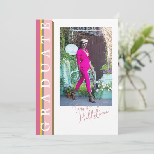 Announccard Rosa Orange Linear Abschluss Einladung (Stehend Vorderseite)