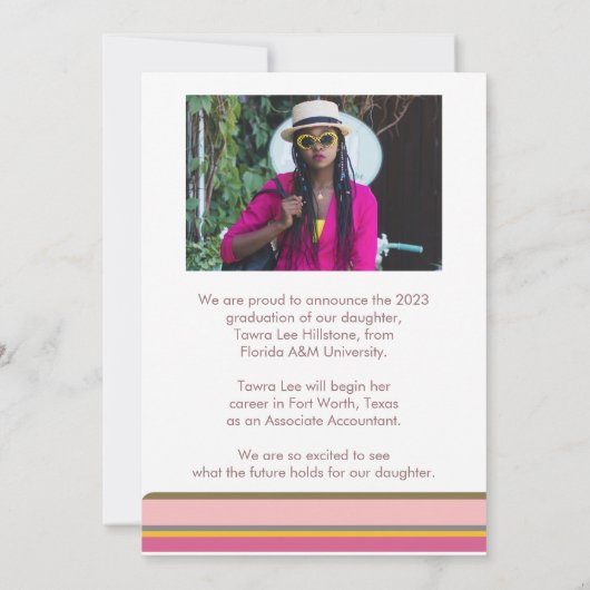 Announccard Rosa Orange Linear Abschluss Einladung (Rückseite)