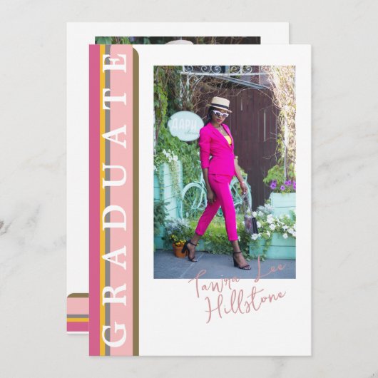 Announccard Rosa Orange Linear Abschluss Einladung (Vorne/Hinten)