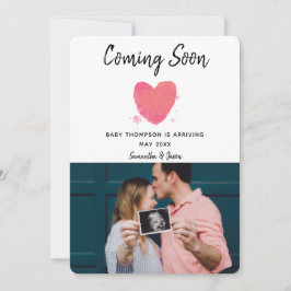 Announccard Watercolor Heart Pregnancy Foto Einladung