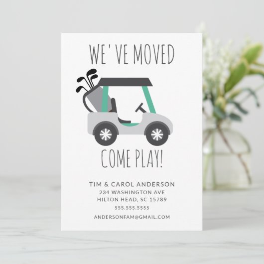 Announcement Card für Golf Cart Moving Einladung (Stehend Vorderseite)