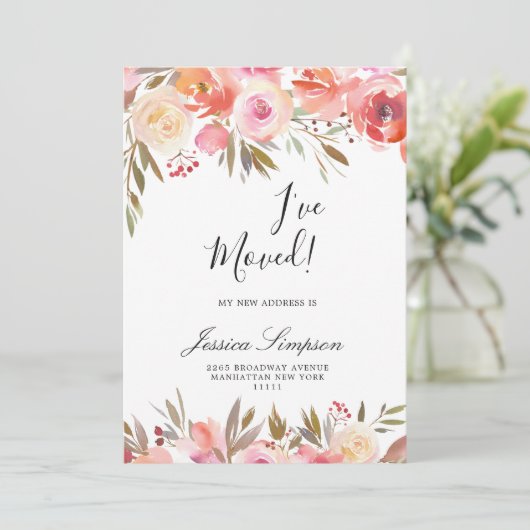 Announcement Cards für Sweet Blush Floral Moving Ankündigung (Stehend Vorderseite)